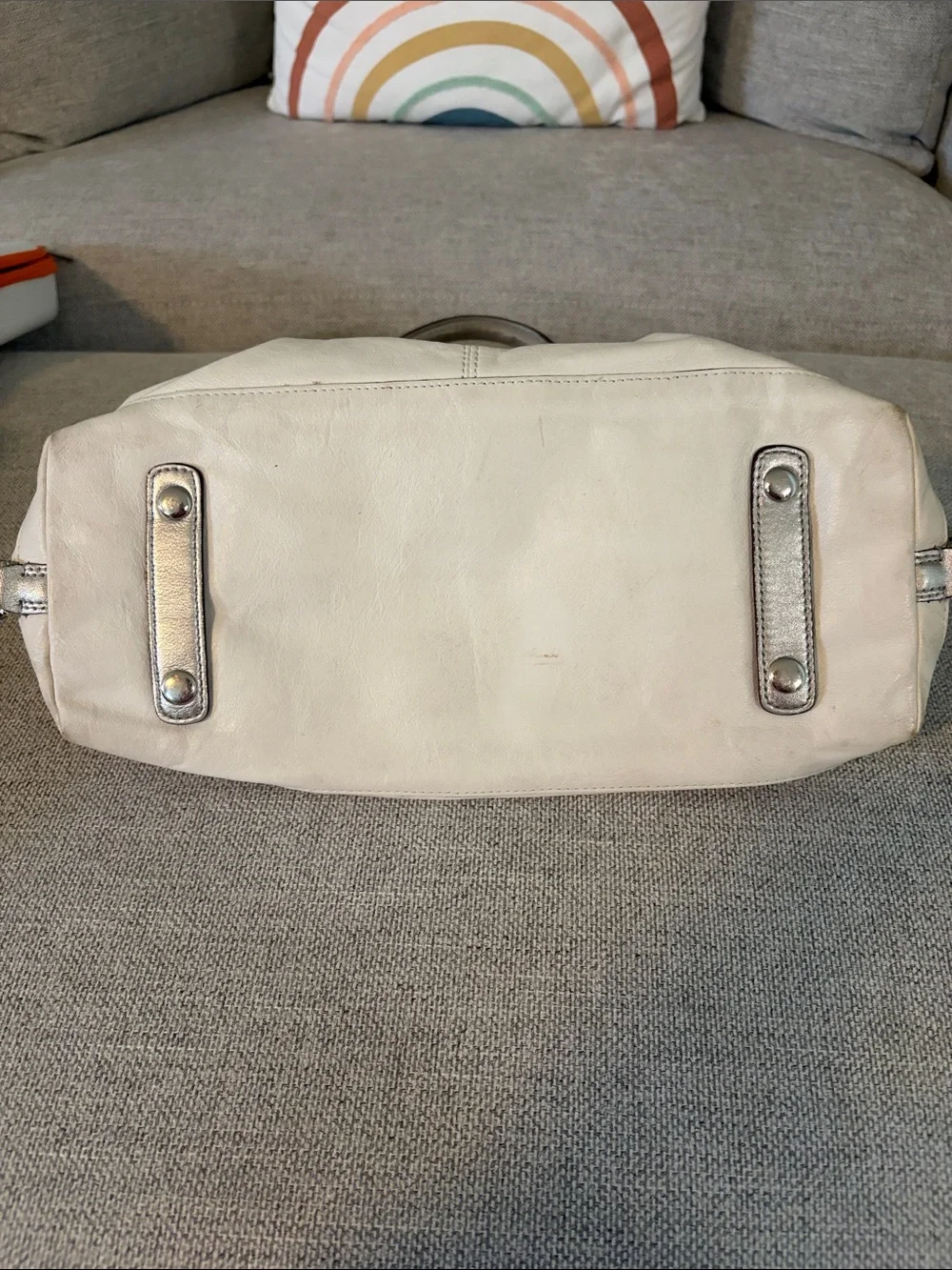 Coach Cream Satchel with Metallic Silver Accents - Picture 3 of 8